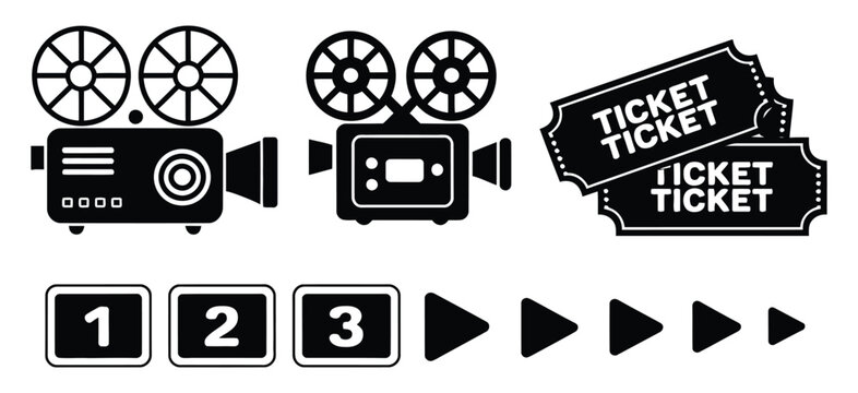 Black and white vintage film camera with ticket roll and numbered countdown icons