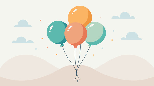 Three colorful balloons floating together against a sky backdrop