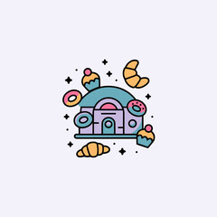 Naklejka premium Colorful Bakery Icon with Pastries and Donuts