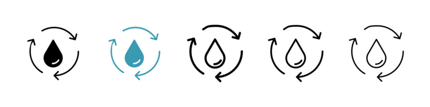 Recycle water icons collection in black and blue colors