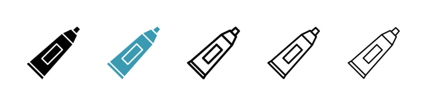 Toothpaste tube icons collection in black and blue colors