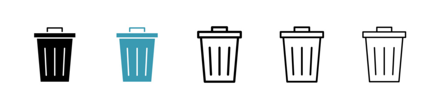 Trash icons collection in black and blue colors