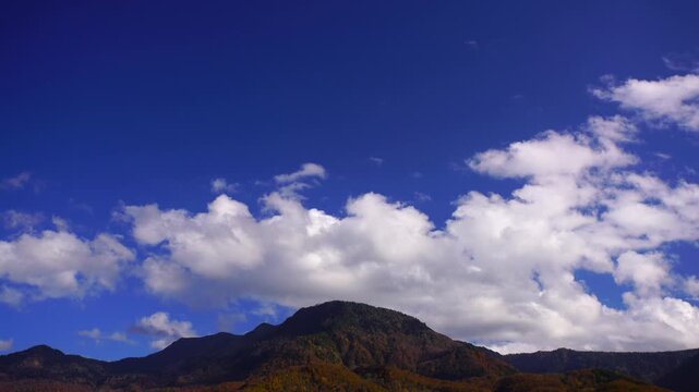 紅葉の槍ノ塔と苗場山などの山並みとススキ