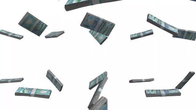 Vanuatu Money, Vanuatu Vatu Banknotes Falling, Polymer Currency Stacks, White Background, 4K