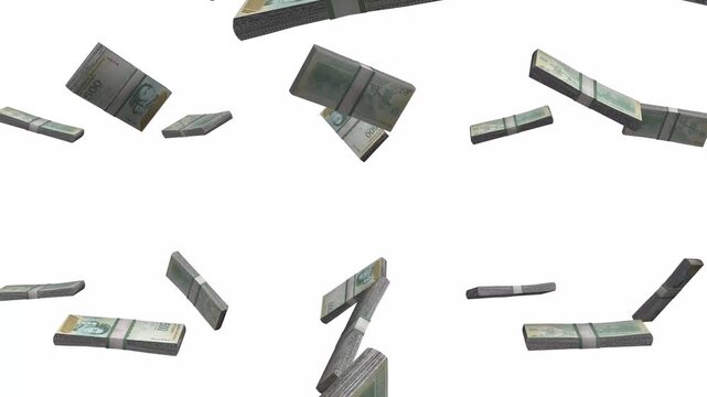 Venezuela Money, Venezuelan Bolivar Banknotes Falling, VES Currency Stacks, White Background, 4K