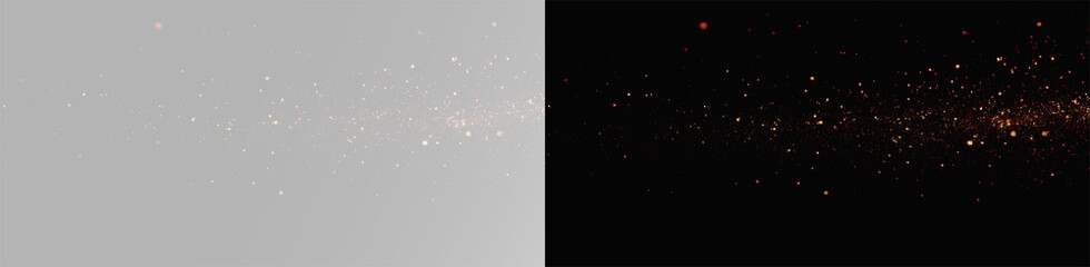 Red burning fire sparks set, realistic glowing embers and flame particles on black and grey backgrounds © Maxim
