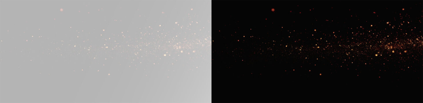 Red burning fire sparks set, realistic glowing embers and flame particles on black and grey backgrounds