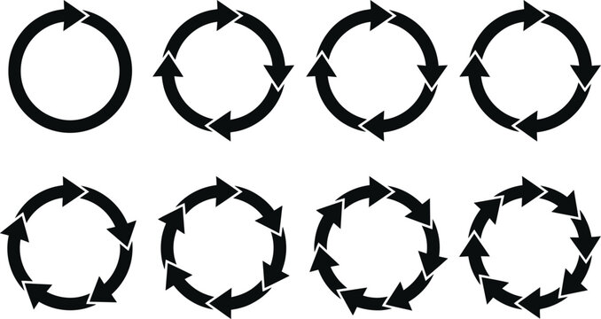 Circular arrows in different directions on white background vector graphic