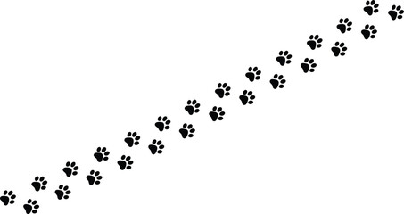 Black paw prints in a diagonal line on white background vector graphic © THANKYOU