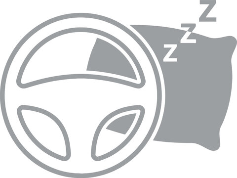 Vector graphic illustration of a sleepy driver with steering wheel and pillow