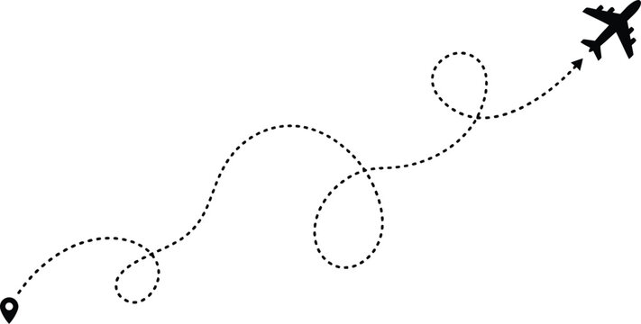 Vector graphic illustration of airplane flying with a dotted path