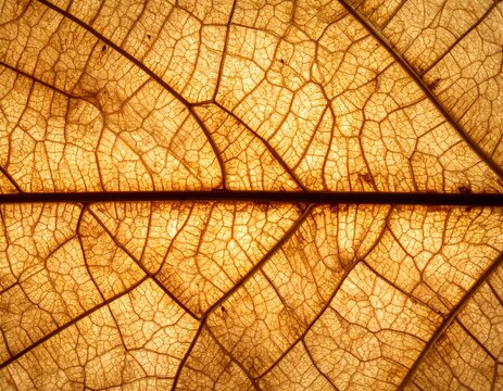 Macro de red de venas de hoja seca con luz de fondo