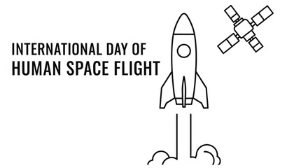 Fototapeta premium International day of human space flight graphic with rocket and satellite illustration