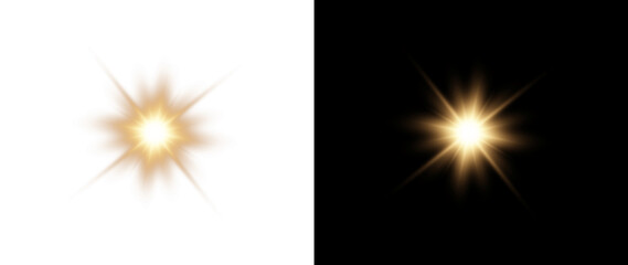 Fototapeta premium Golden glow effect with lens flares and magical energy on a transparent PNG background.
