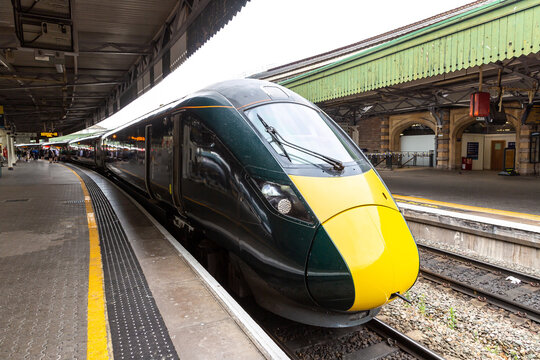 Modern Train at Bristol Temple Meads Railway Station in Bristol, England, UK