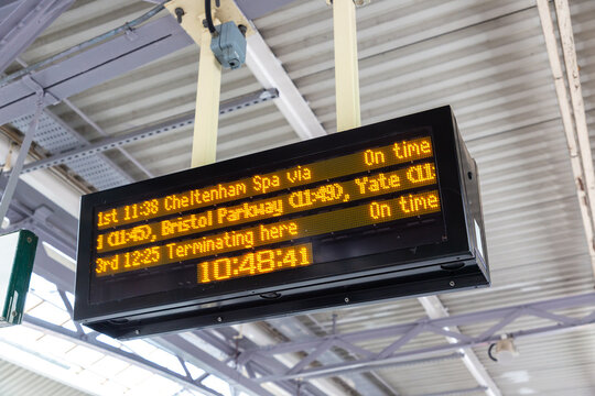 Train Information Display Board at Bristol Temple Meads Railway Station in Bristol, England, UK