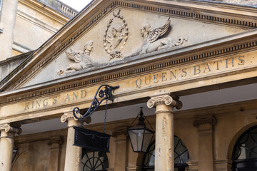Naklejka premium The Roman Baths Kings and Queens Baths Entrance in Bath, Somerset, England, UK
