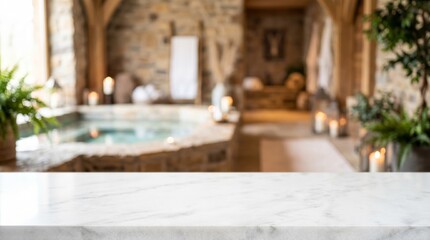 Fototapeta premium Luxury Spa Interior with Marble Counter for Product Display
