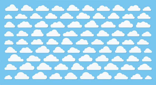 Pattern of white clouds on a blue sky background creating a peaceful and serene atmosphere