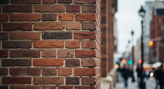Close-up Brick Wall Texture with City Street Background