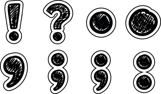Hand drawn black and white punctuation marks vector art set