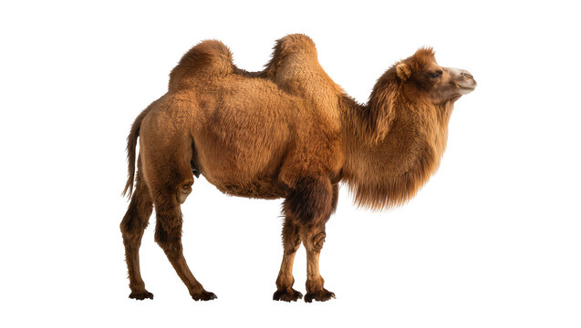 Brown dromedary camel with two humps, isolated on transparent background