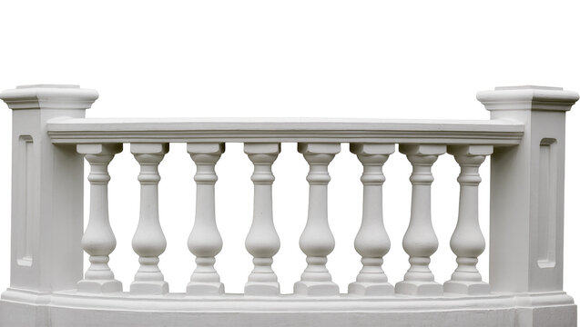 White stone balustrade with decorative balusters, isolated on transparent background