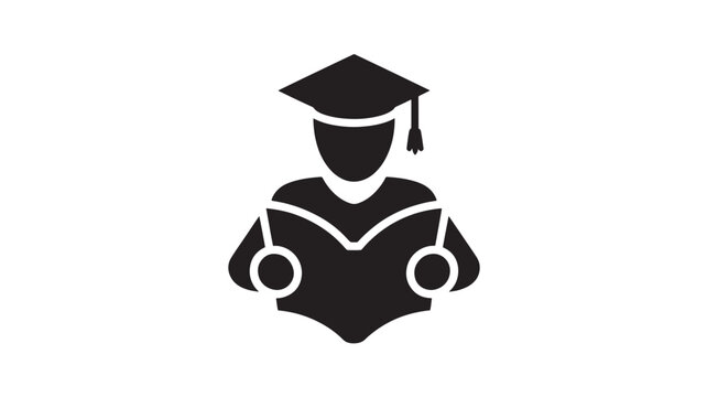 Graduate Student Icon Open Book Black Silhouette for Education Academic Achievement Concept