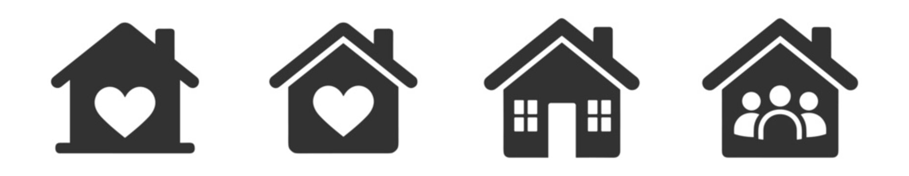 house icons set with heart and people symbols vector illustration on transparent background