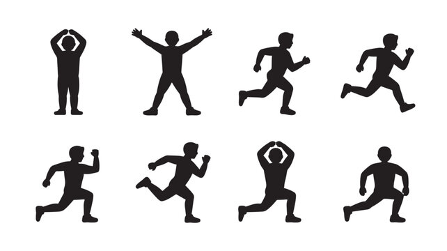 Running Silhouette Set Male Fitness Exercise Poses Minimal Black Vector Collection