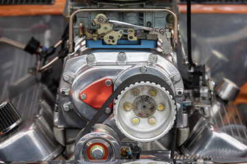 Fototapeta premium Supercharger engine with shiny chrome components delivering power