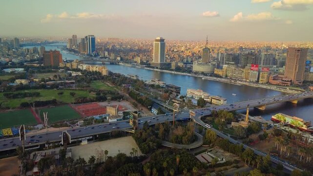 Panorama of Cairo cityscape taken during the sunset from the famous Cairo tower, Cairo, Egypt