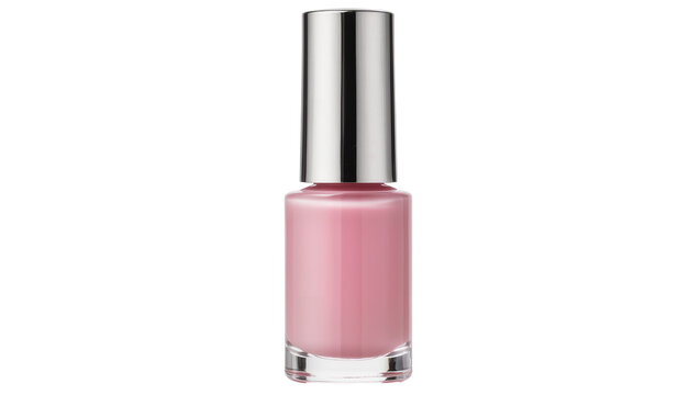 Pink nail polish bottle with silver cap, isolated on transparent background