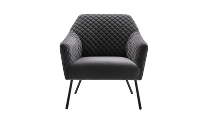 Fototapeta premium Quilted dark gray armchair with slim metal legs, isolated on transparent background