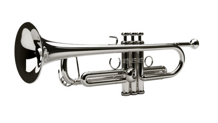 Naklejka premium Shiny silver trumpet with three valves, isolated on transparent background
