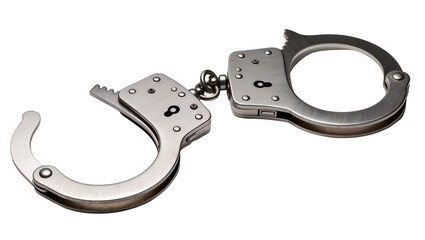 Shiny metal handcuffs with security locks, isolated on transparent background