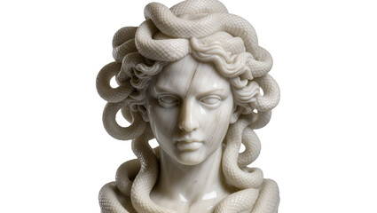 White marble Medusa bust with coiled snakes for hair, isolated on transparent background © Maria