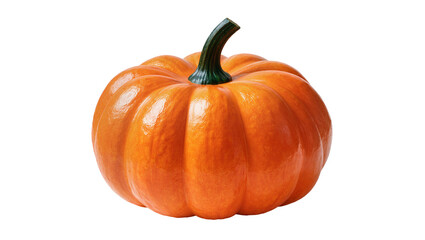 Obraz premium Bright orange pumpkin with green stem, isolated on transparent background
