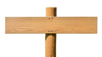 Fototapeta premium Wooden signpost with horizontal plank and vertical post, isolated on transparent background