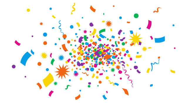 Colorful confetti explosion on white background festive celebratory design