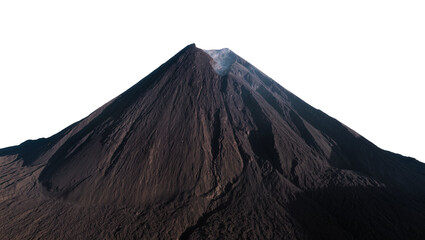 Dark conical volcano with smoke plume, isolated on transparent background © Maria