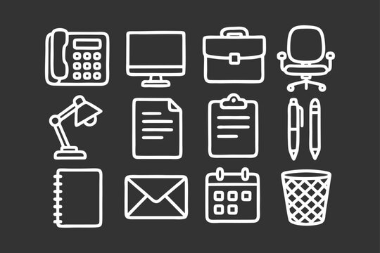 Office Icons Set. Minimalist Vector Icons for Business Concepts