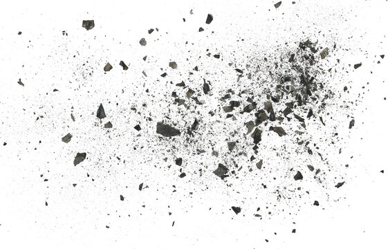 Black charcoal dust flying, gunpowder isolated on white background and texture, clipping path