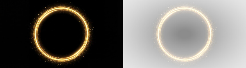 golden glowing light circles with sparkles on black background © gerik_a