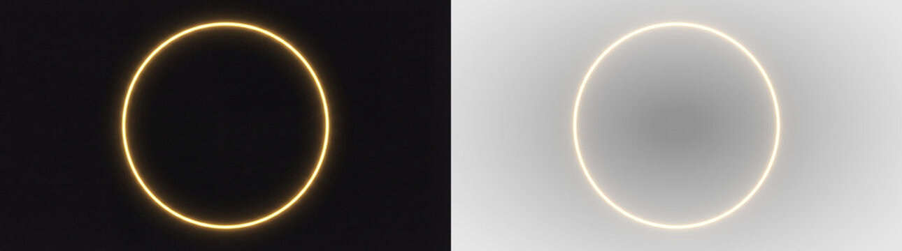 two glowing neon rings with yellow light on black background