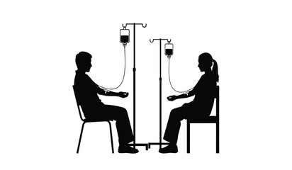 Fototapeta premium A stark depiction shows two individuals seated in chairs receiving intravenous drips highlighting a shared medical experience a silhouette high quality professional detailed modern