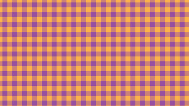 A vibrant seamless plaid pattern features an appealing combination of orange and purple squares, creating a cheerful textile