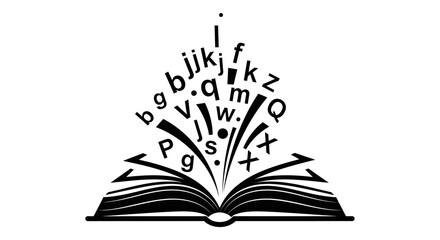 Open book with floating alphabet letters illustration. © Siti Yaeni