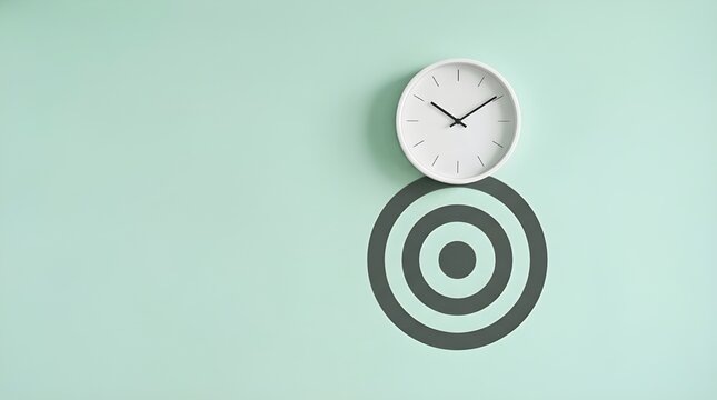 Clock Casting a Shadow on a Target, Symbolizing Timely Goal Achievement and Strategic Planning