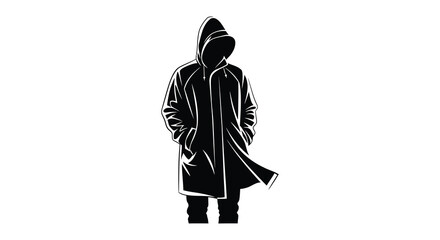 A hooded figure stands facing forward depicted as a striking black silhouette © Kuntol02